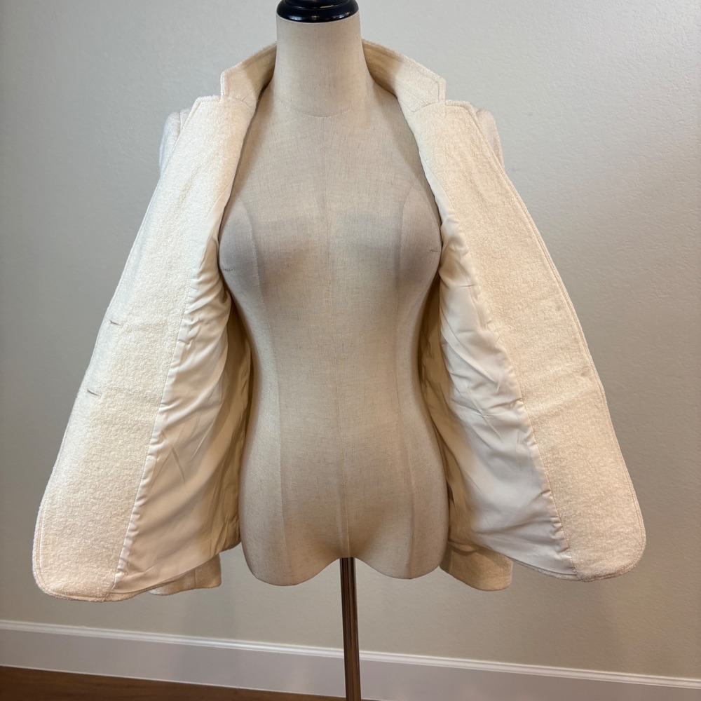 Talbots Blazer Women 2 L Cream Wool Blend Bouclé Notched Stand Collar Old Money - Picture 7 of 10